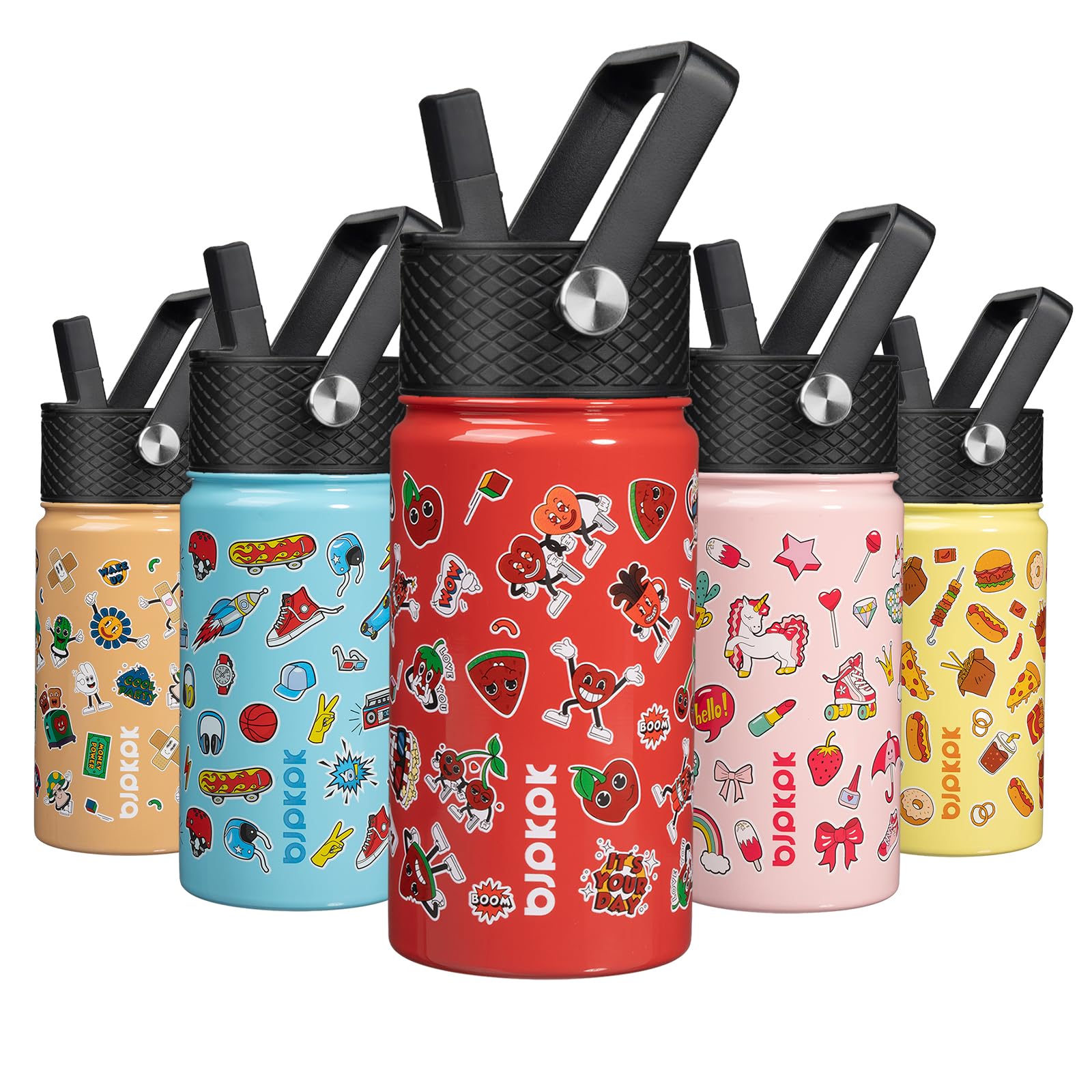 BJPKPK Insulated Water Bottle with Straw Lid, 15 oz Stainless Steel Metal Water Bottles, Reusable Leak Proof BPA Free Thermo, Flask, Cups - Lavender